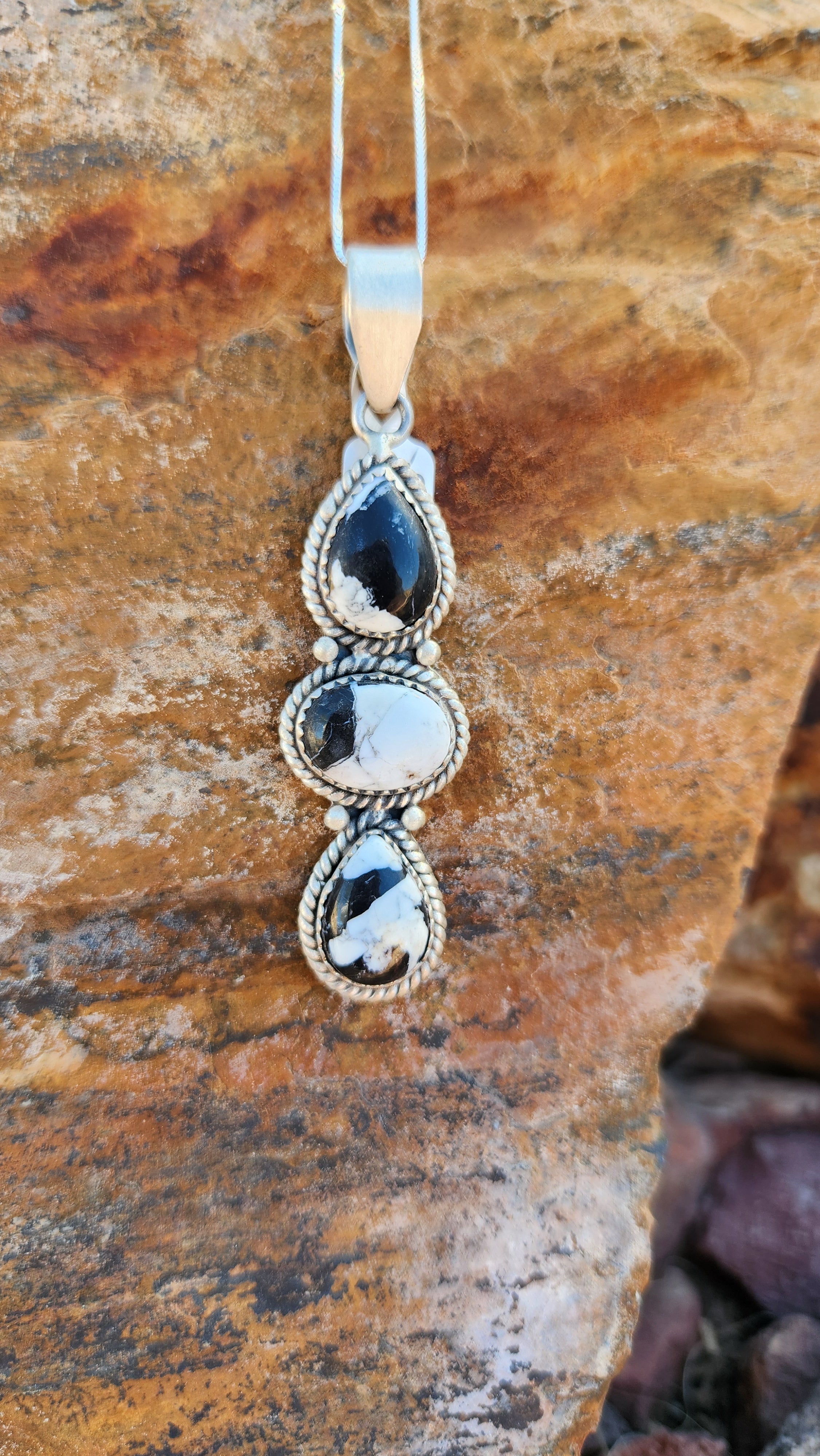 Genuine White Buffalo Three Stone Pendant Necklace