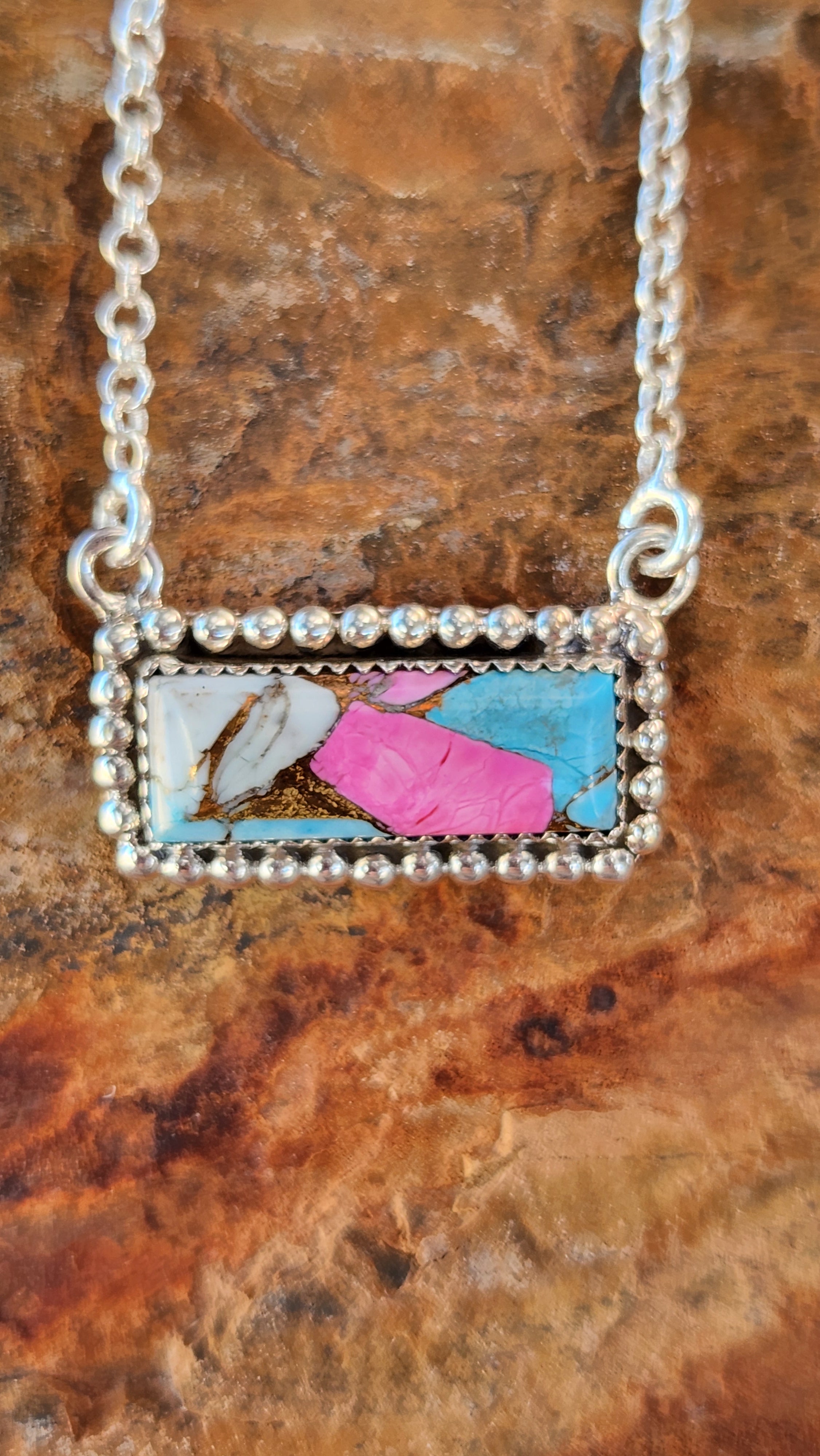 Beautiful Cotton Candy Turquoise Bar Necklace
