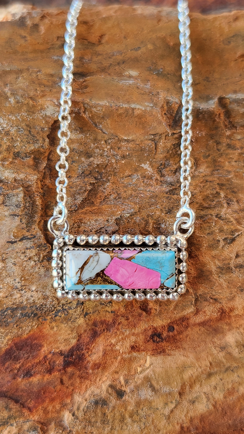 Beautiful Cotton Candy Turquoise Bar Necklace