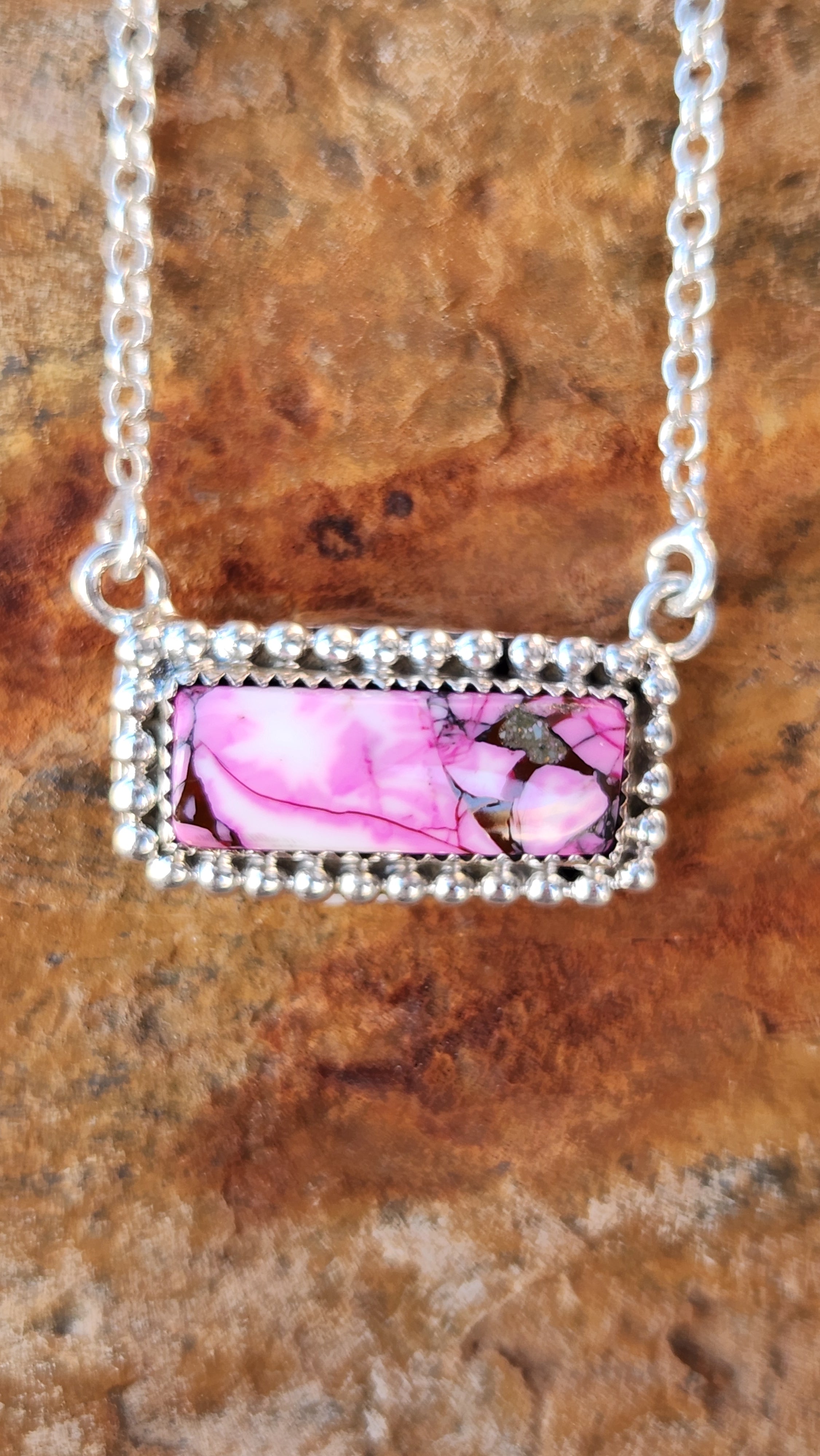 Beautiful Pink Dahlia Bar Necklace