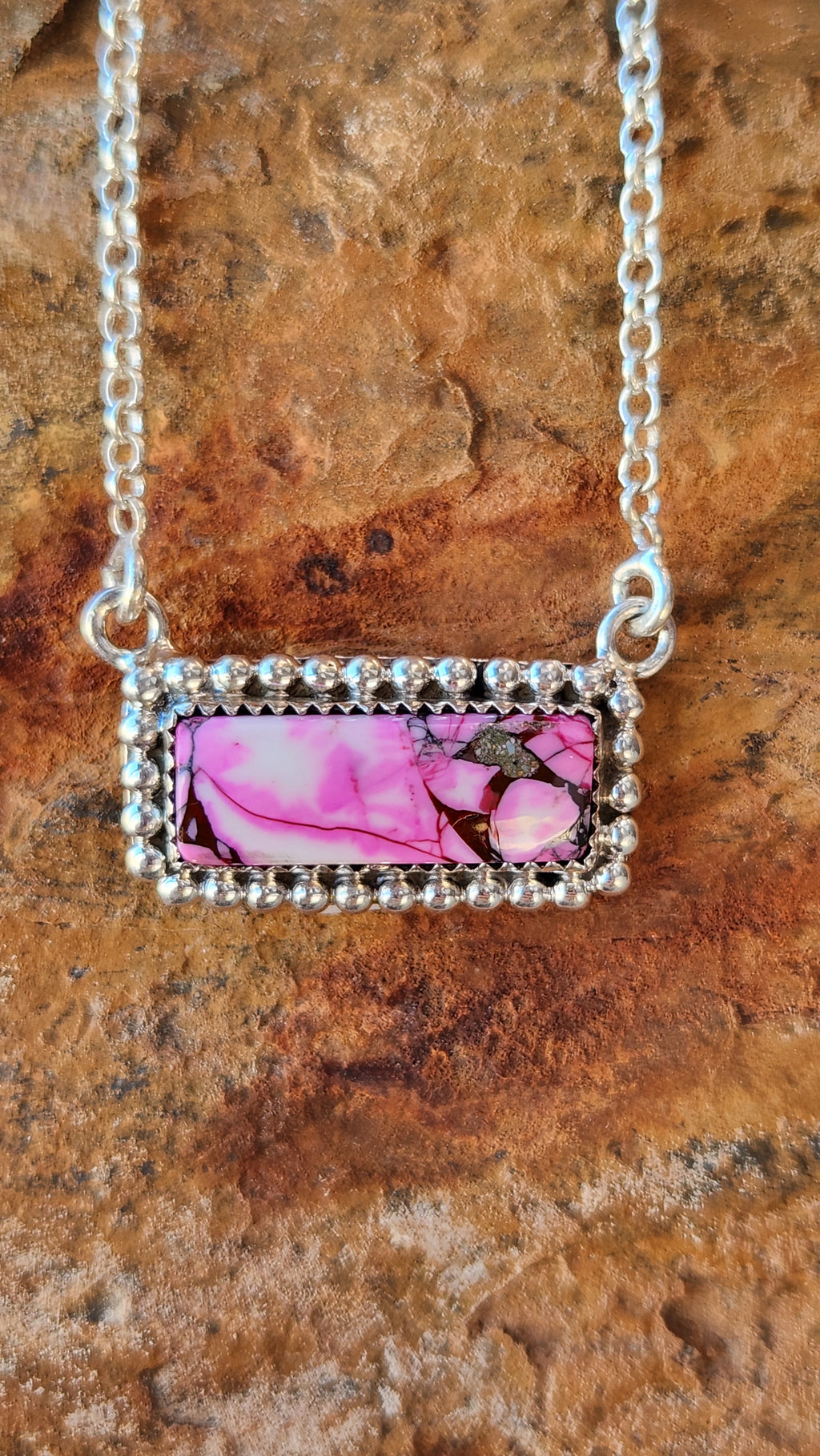Beautiful Pink Dahlia Bar Necklace