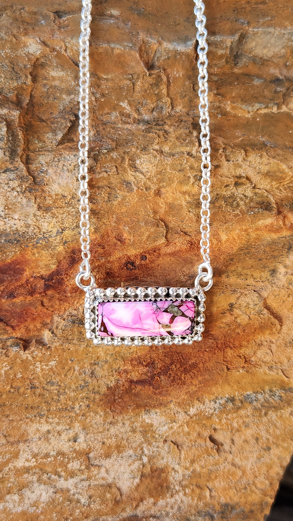 Beautiful Pink Dahlia Bar Necklace