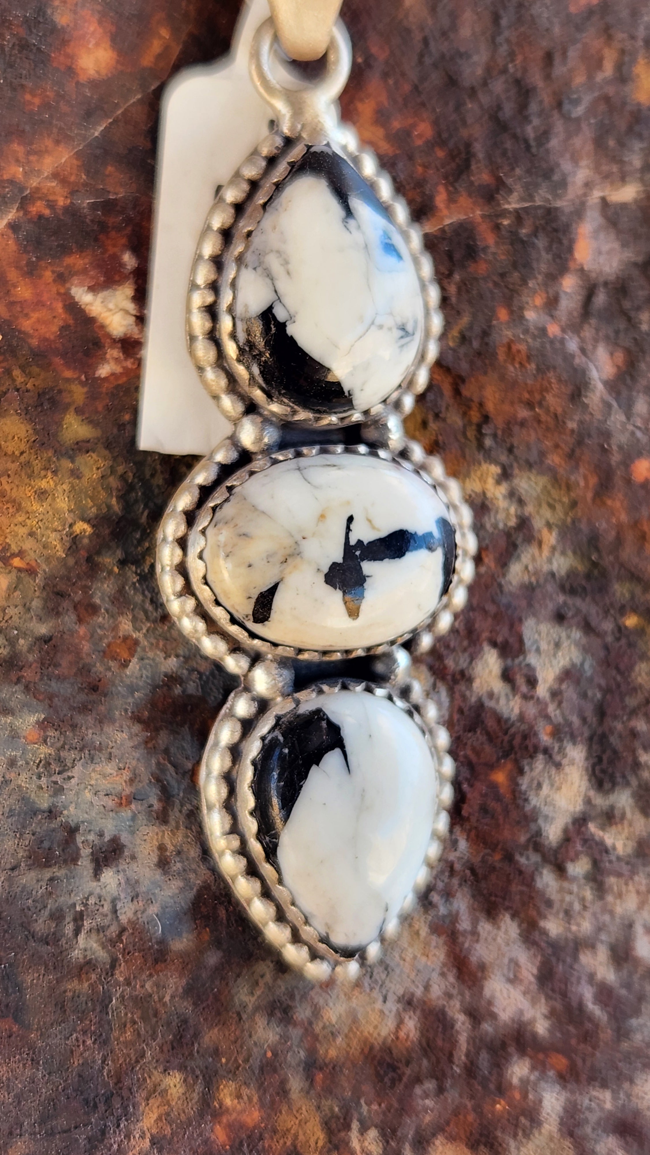 Beautiful White Buffalo Three Stone Pendant Necklace