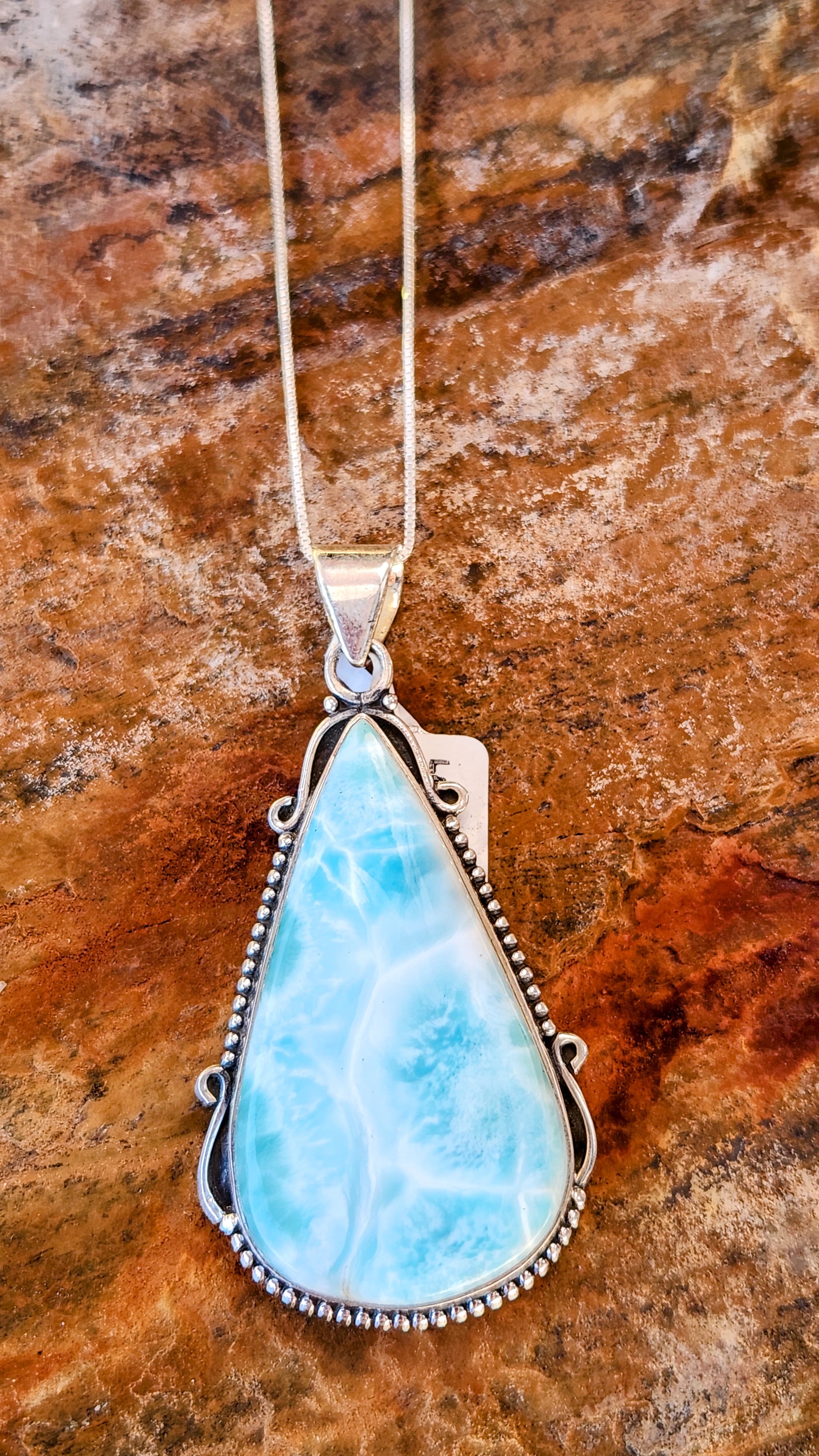 Large Beautiful Larimar Pendant Necklace