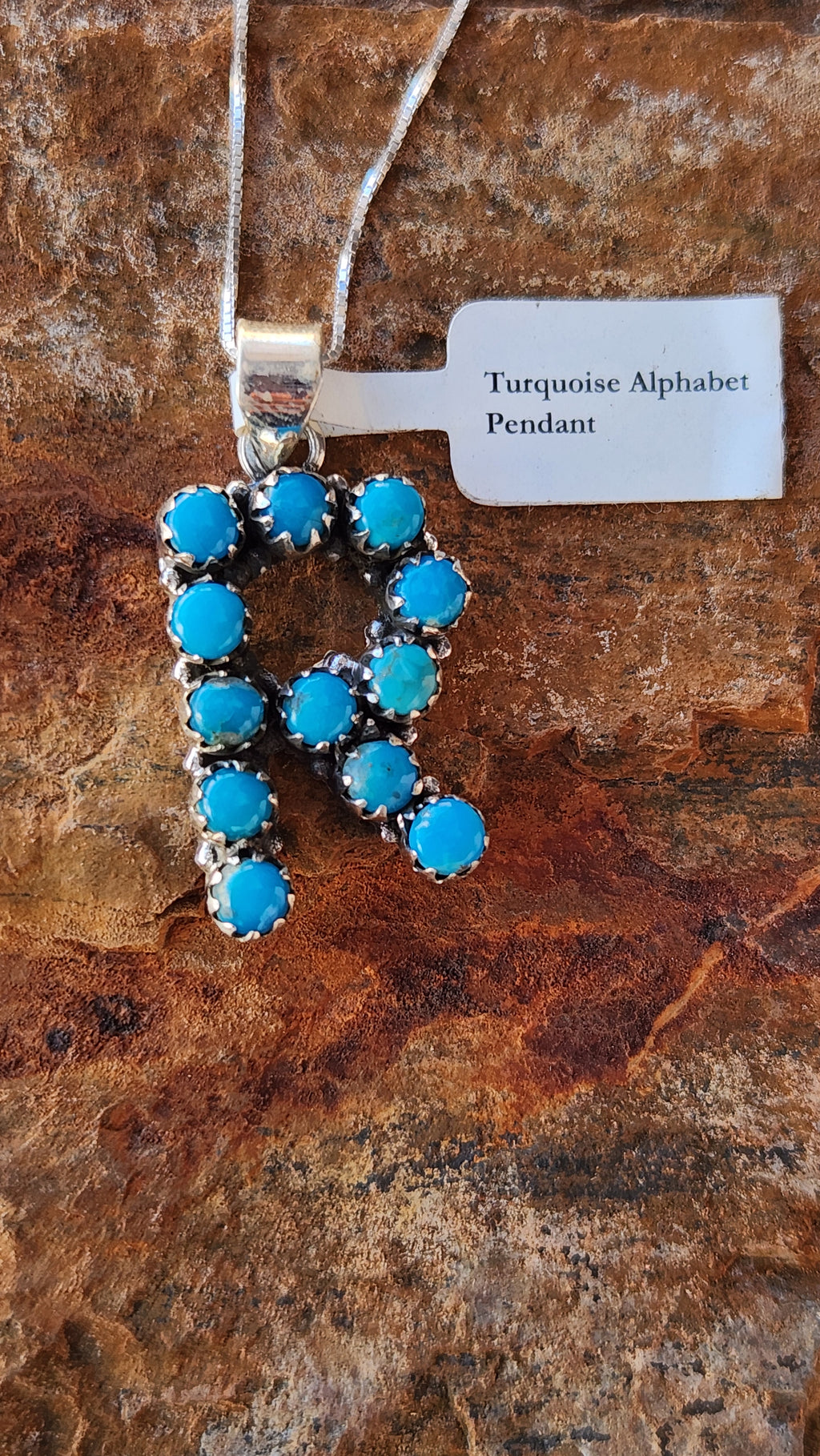 Turquoise Alphabet "R" Pendant Necklace
