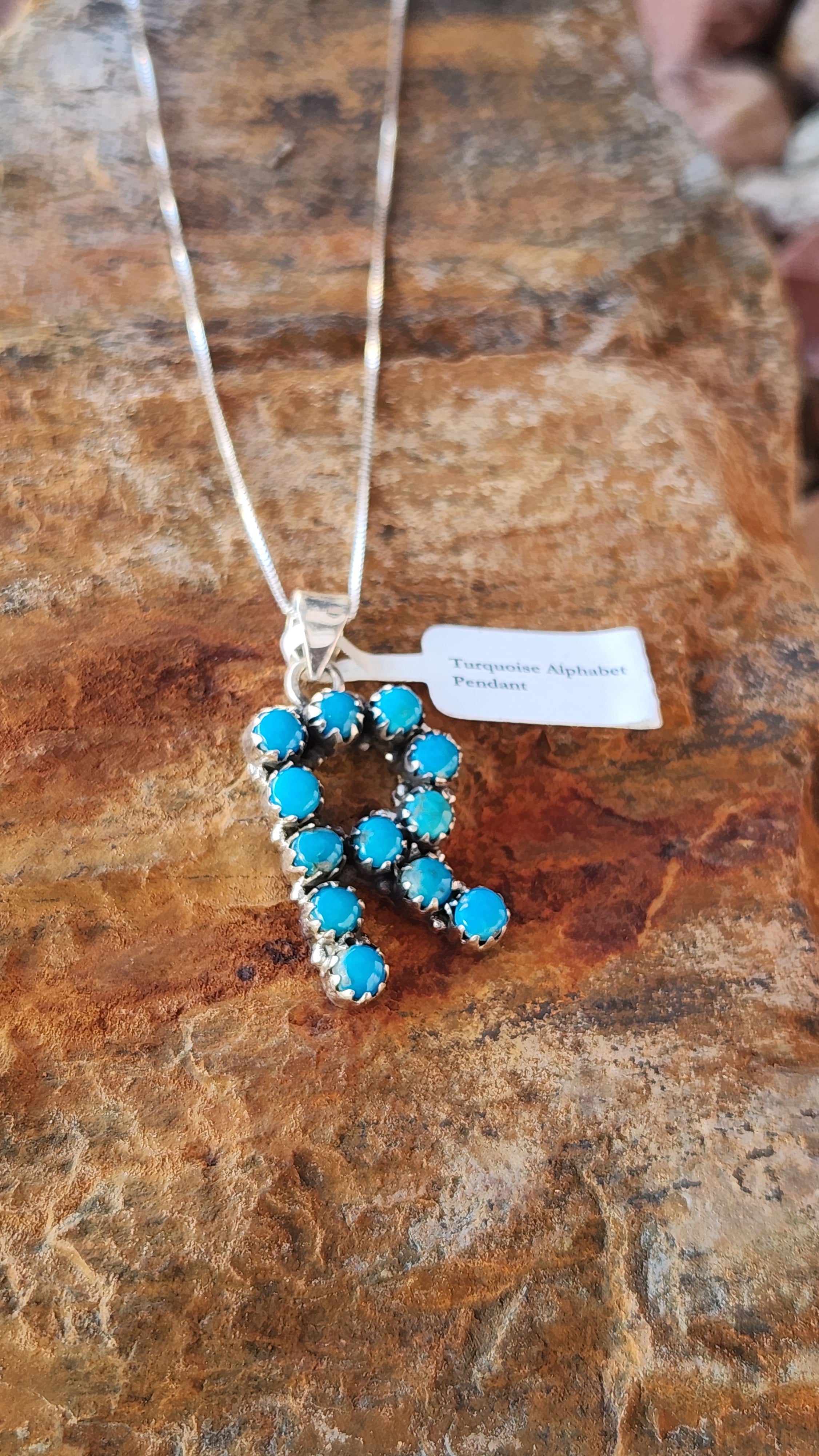 Turquoise Alphabet "R" Pendant Necklace