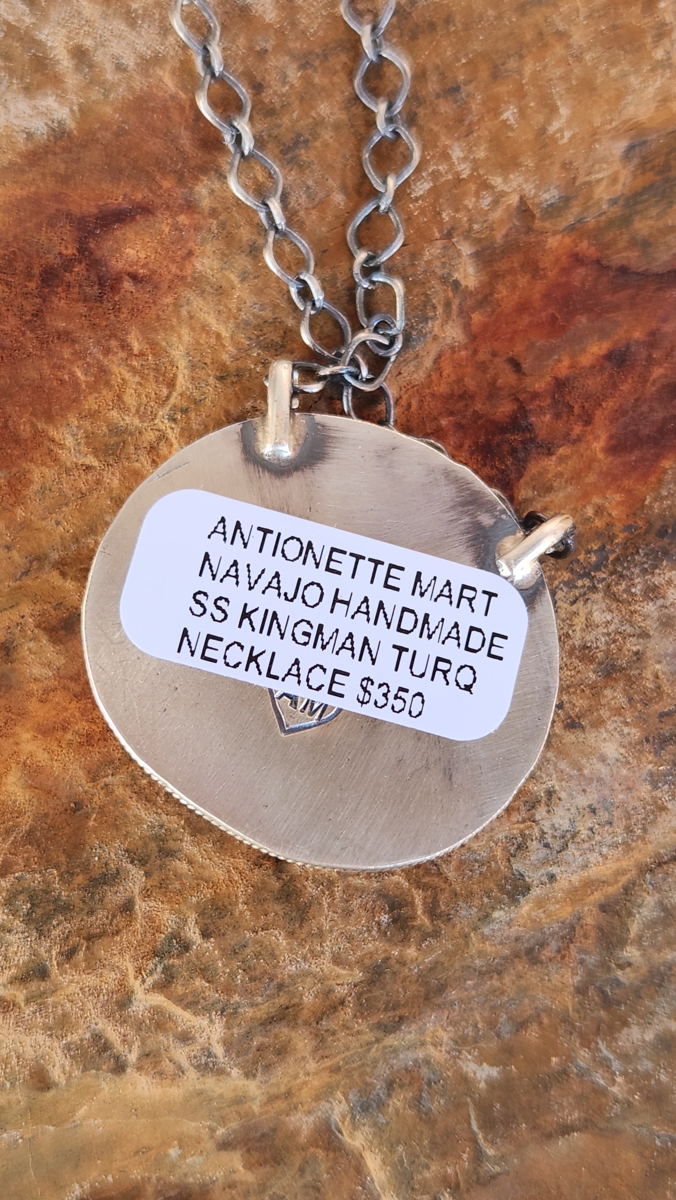 Navajo Handmade Large Kingman Turquoise Pendant Necklace