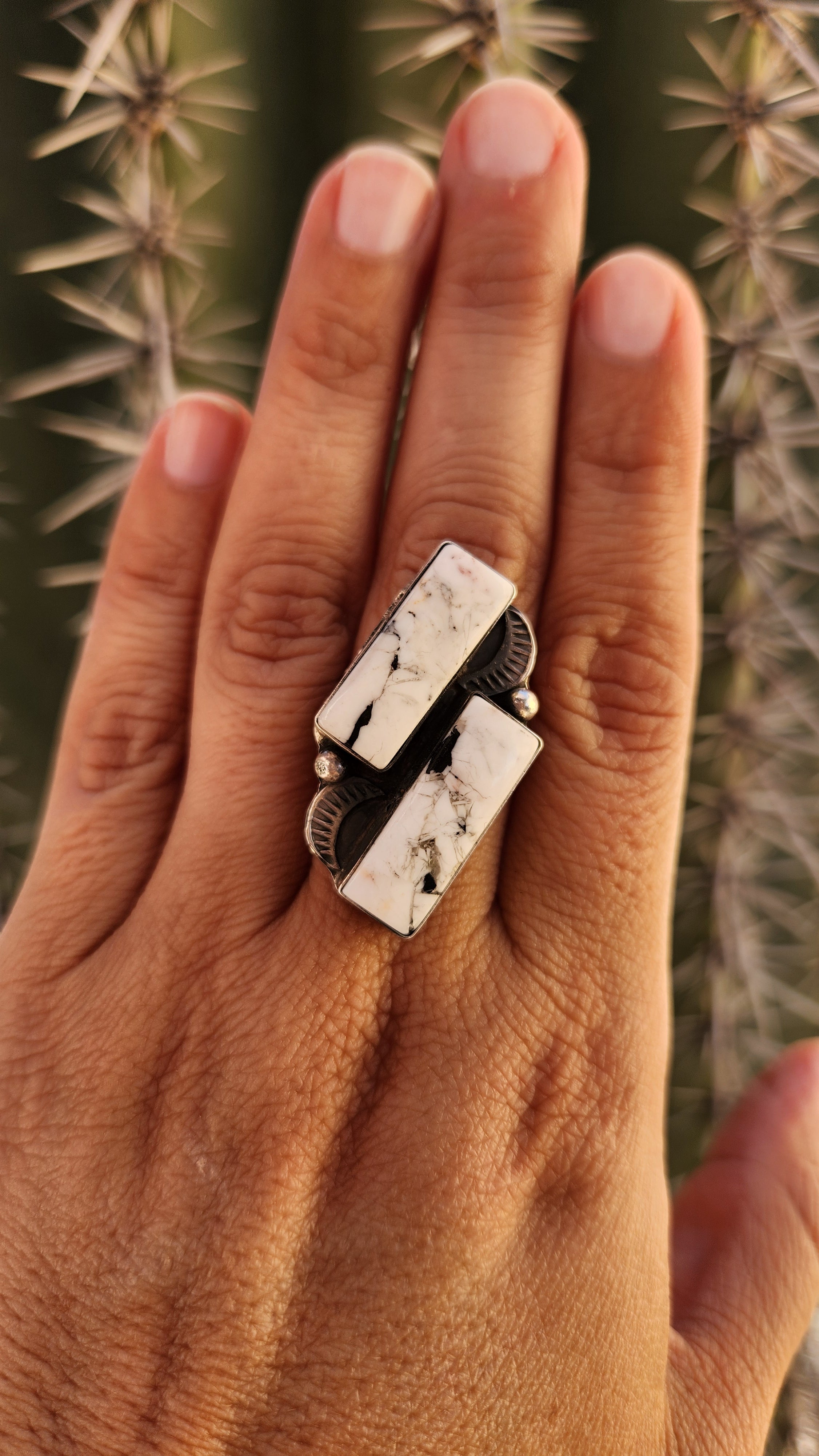 Handmade Navajo White Buffalo Adjustable Ring