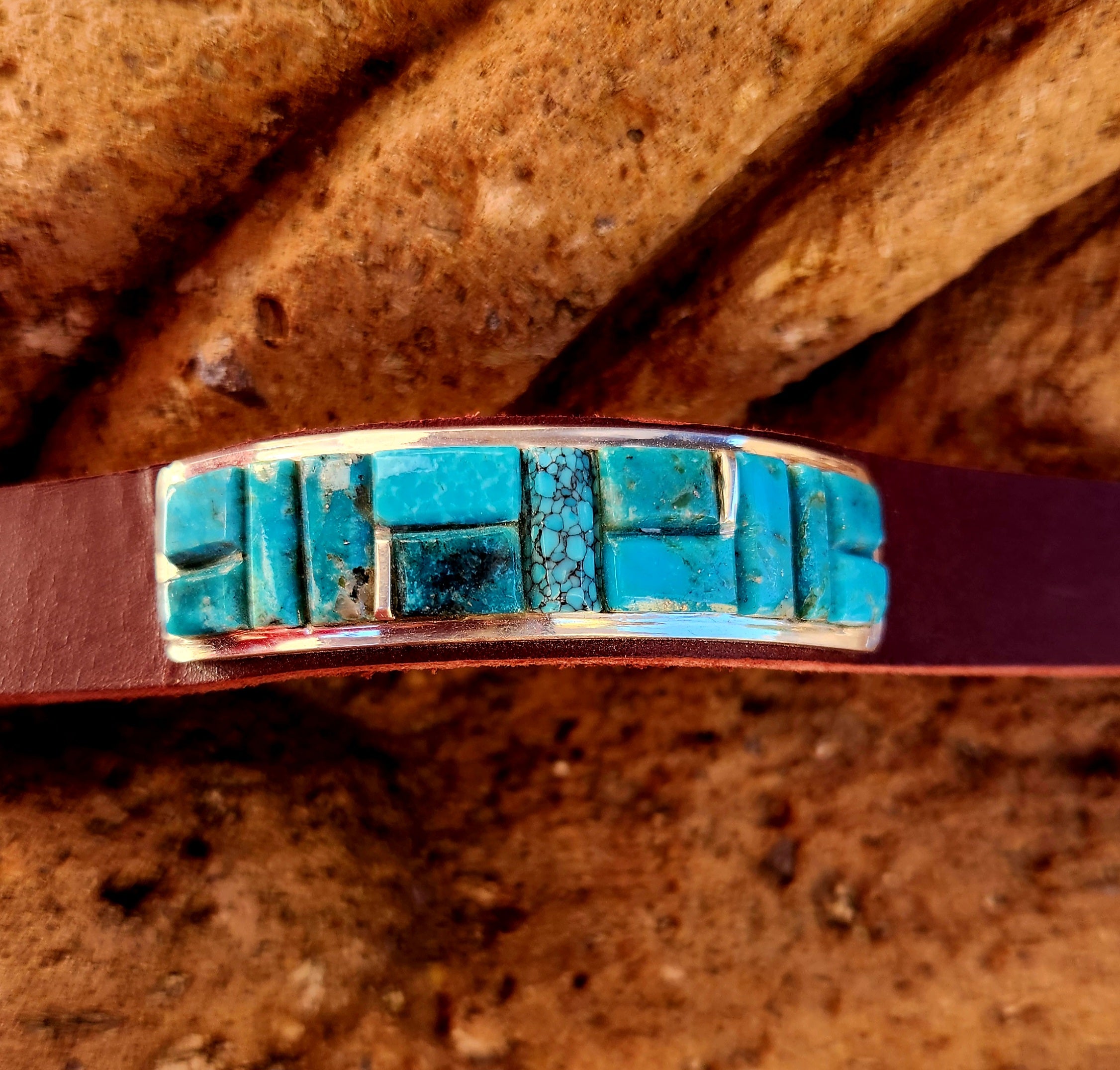 Handmade Eddison Yazzie Leather/Sterling Silver bracelet