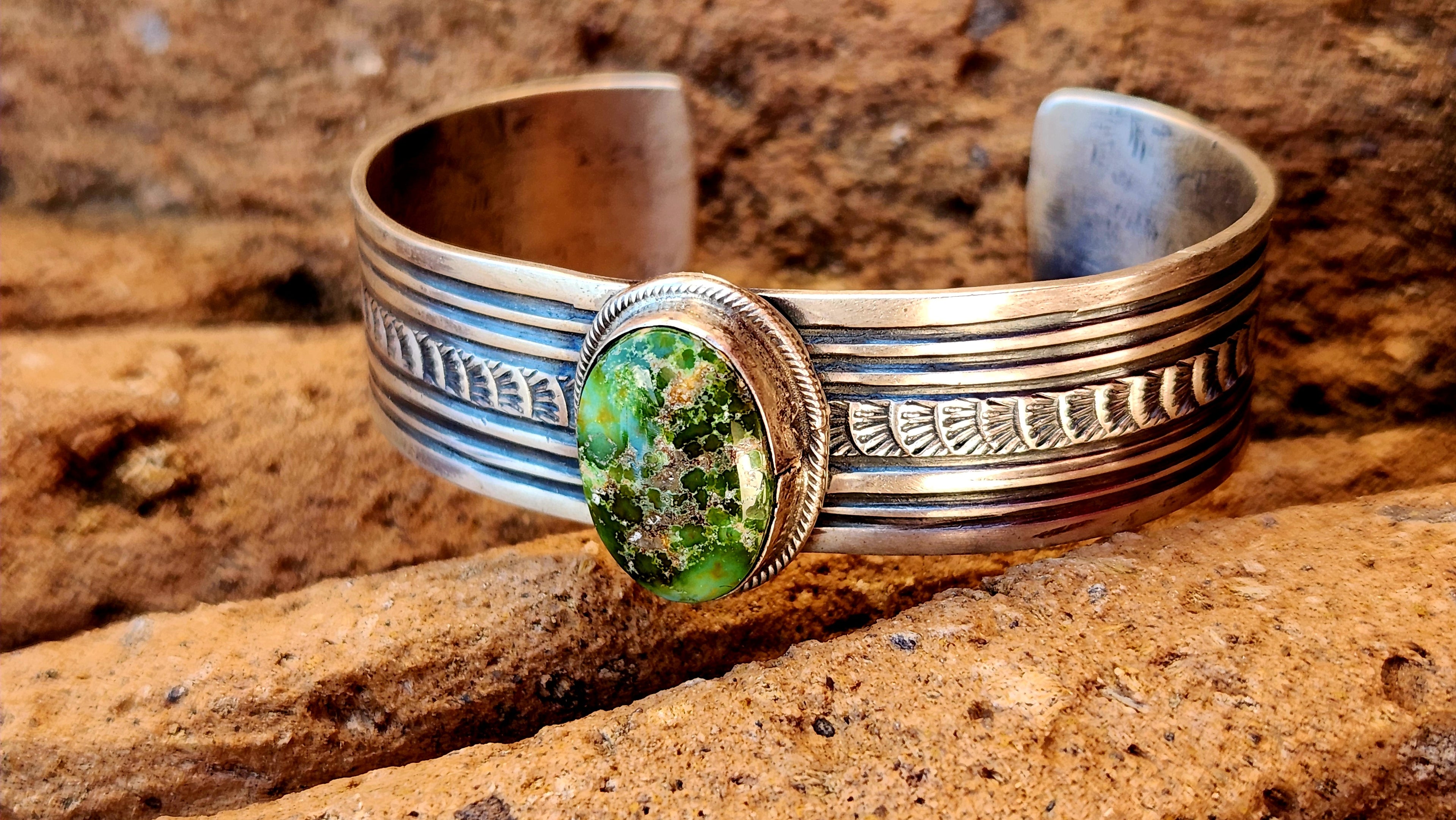 Handmade Sonoran Gold Turquoise Sterling Silver Cuff