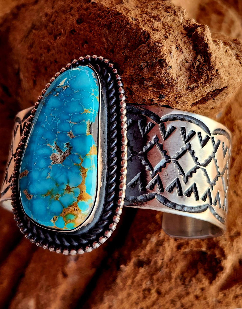Beautiful Handmade Chimney Butte Whitewater Turquoise Cuff