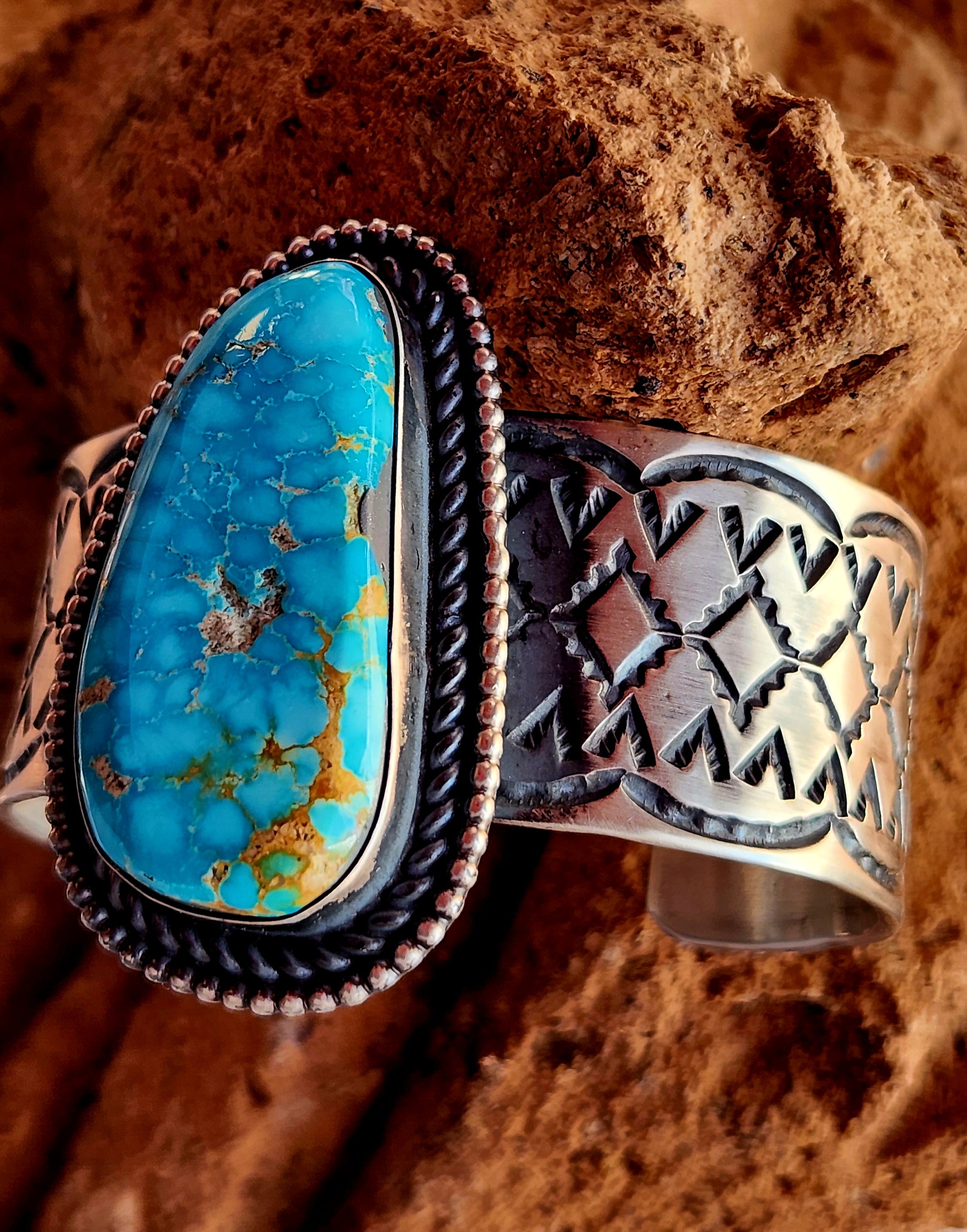 Beautiful Handmade Chimney Butte Whitewater Turquoise Cuff