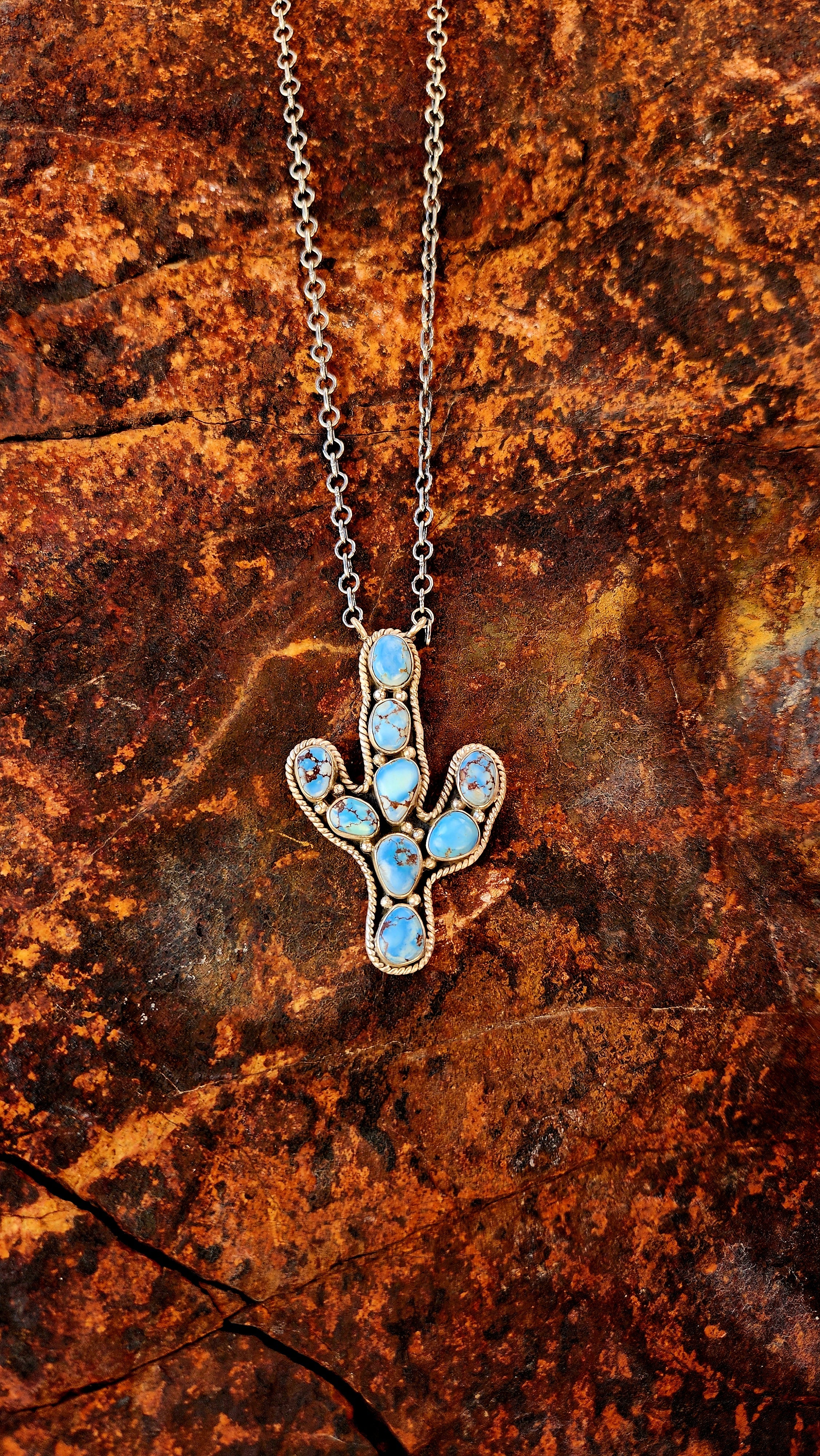 Golden Hills Turquoise Cactus Sterling Silver Necklace