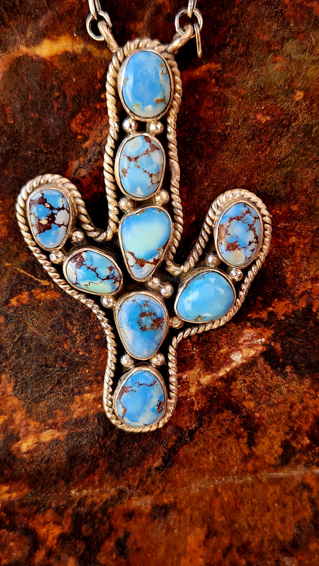 Golden Hills Turquoise Cactus Sterling Silver Necklace