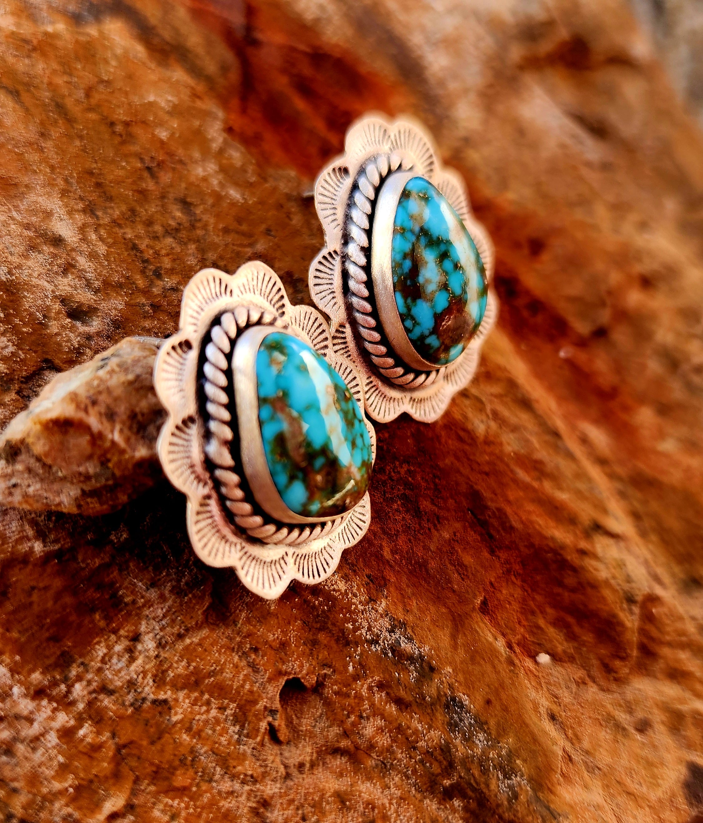 Sterling Silver Spider Web Turquoise Stud Earrings