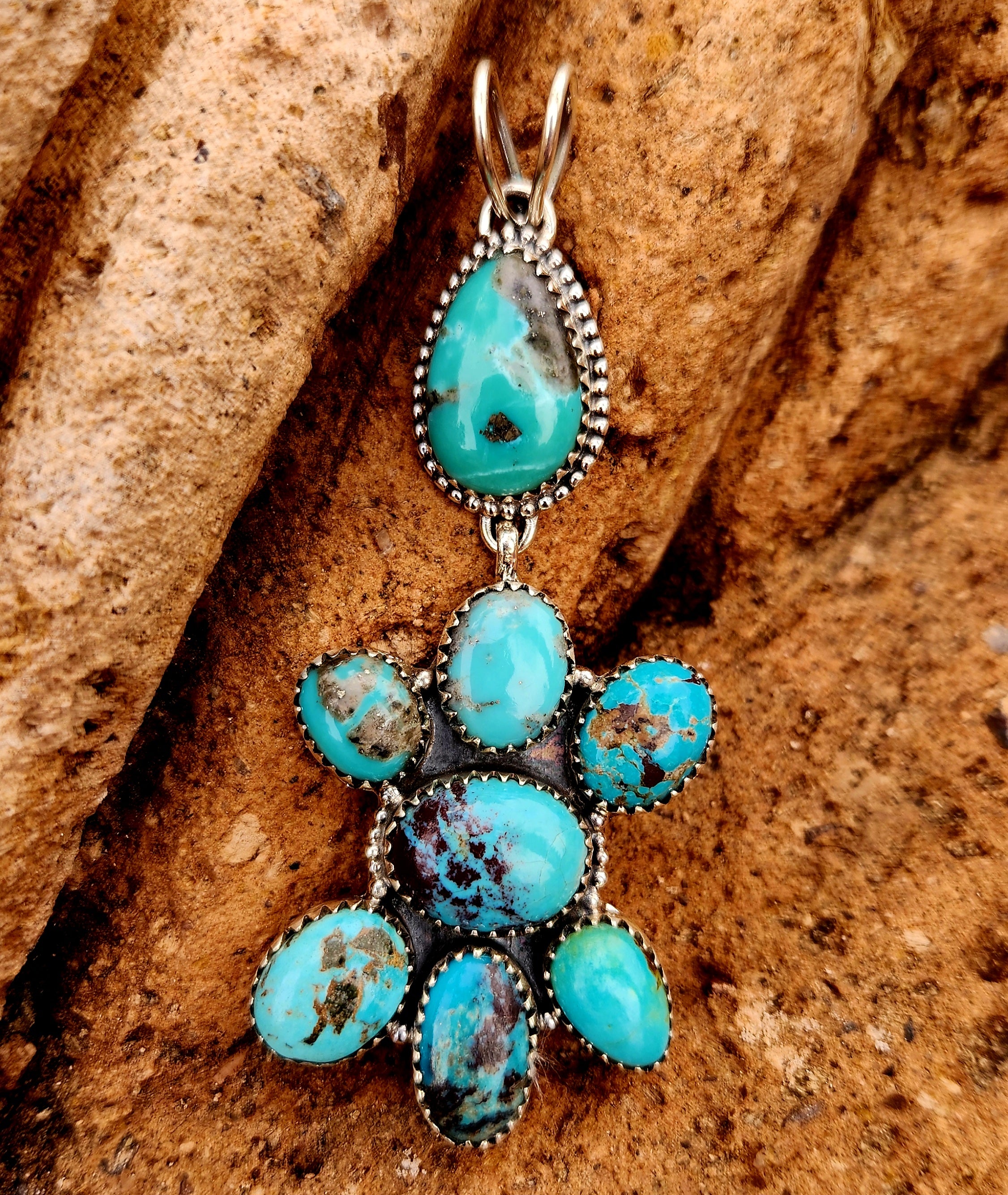 Turquoise Pendant necklace with 18" Handstrung Pearls