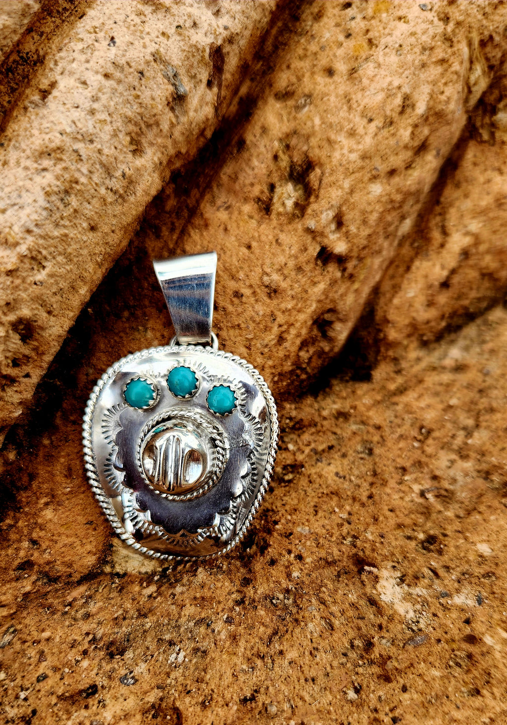Navajo Handmade Bobby Platero Cowboy Hat Pendant