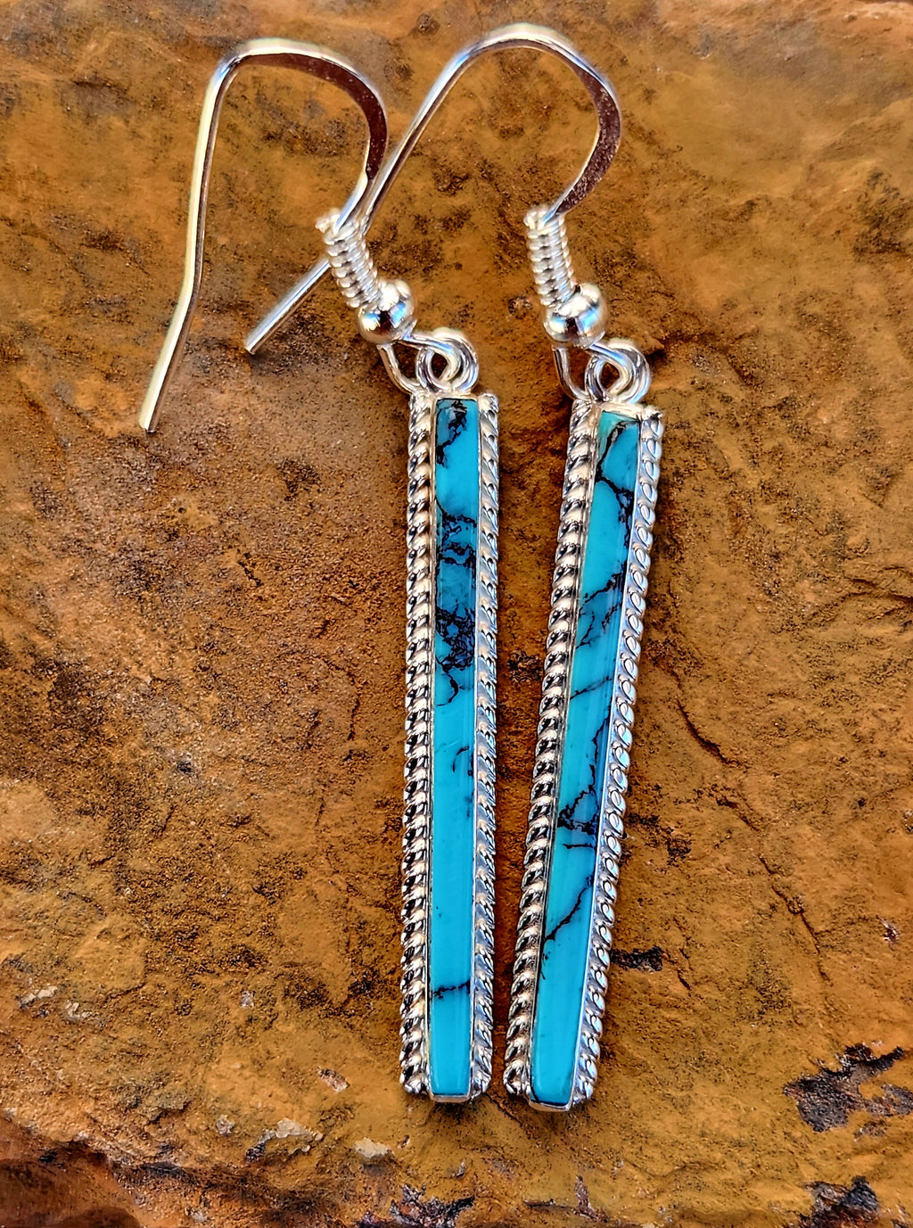 Navajo Handmade Inlay Turquoise Dangle Earrings