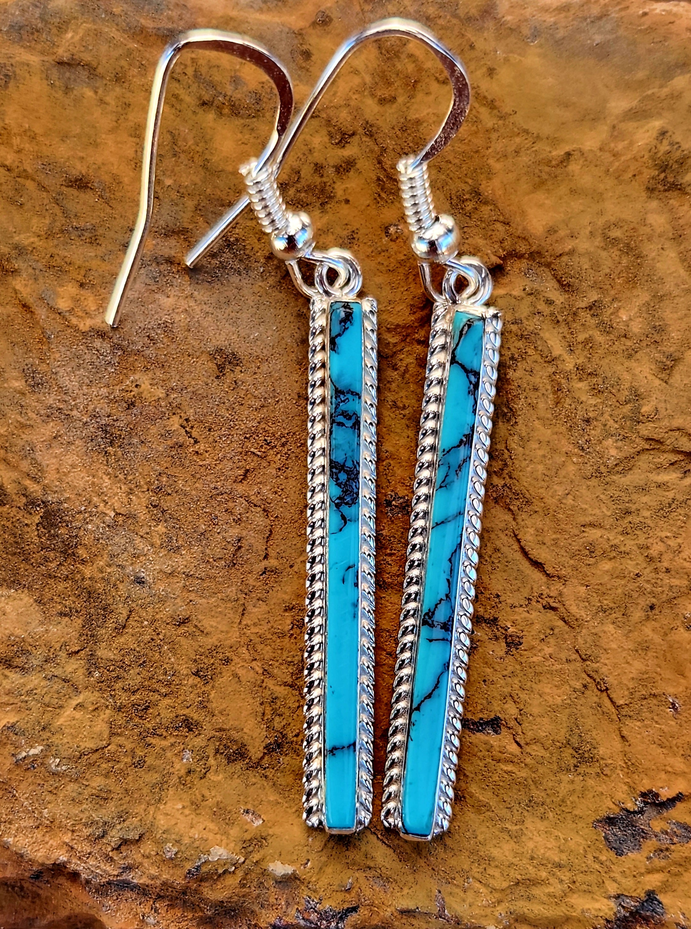 Navajo Handmade Inlay Turquoise Dangle Earrings
