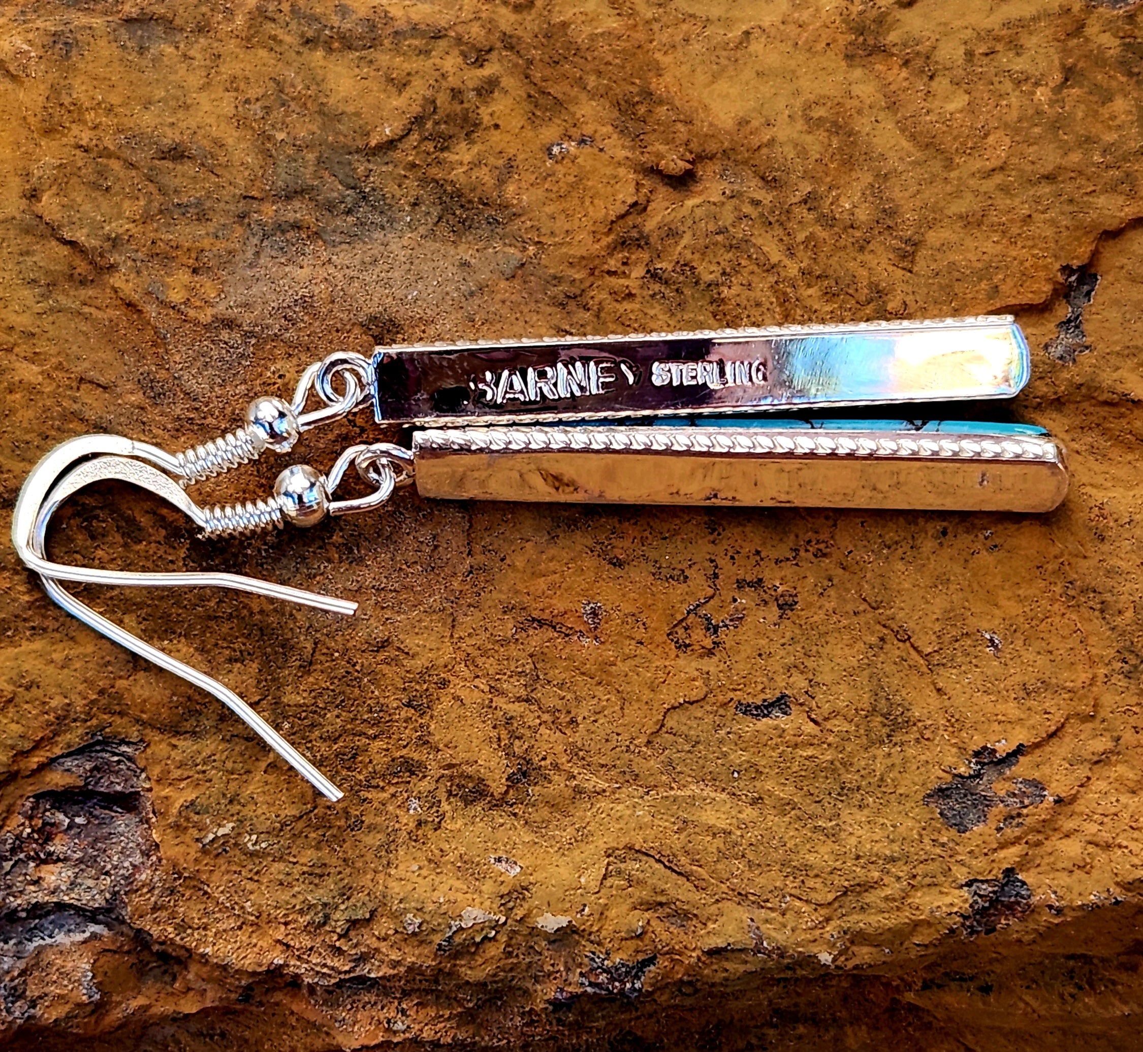 Navajo Handmade Inlay Turquoise Dangle Earrings