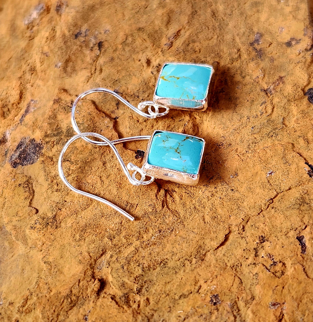 Kingman Turquoise Sterling Silver Dangle Earrings