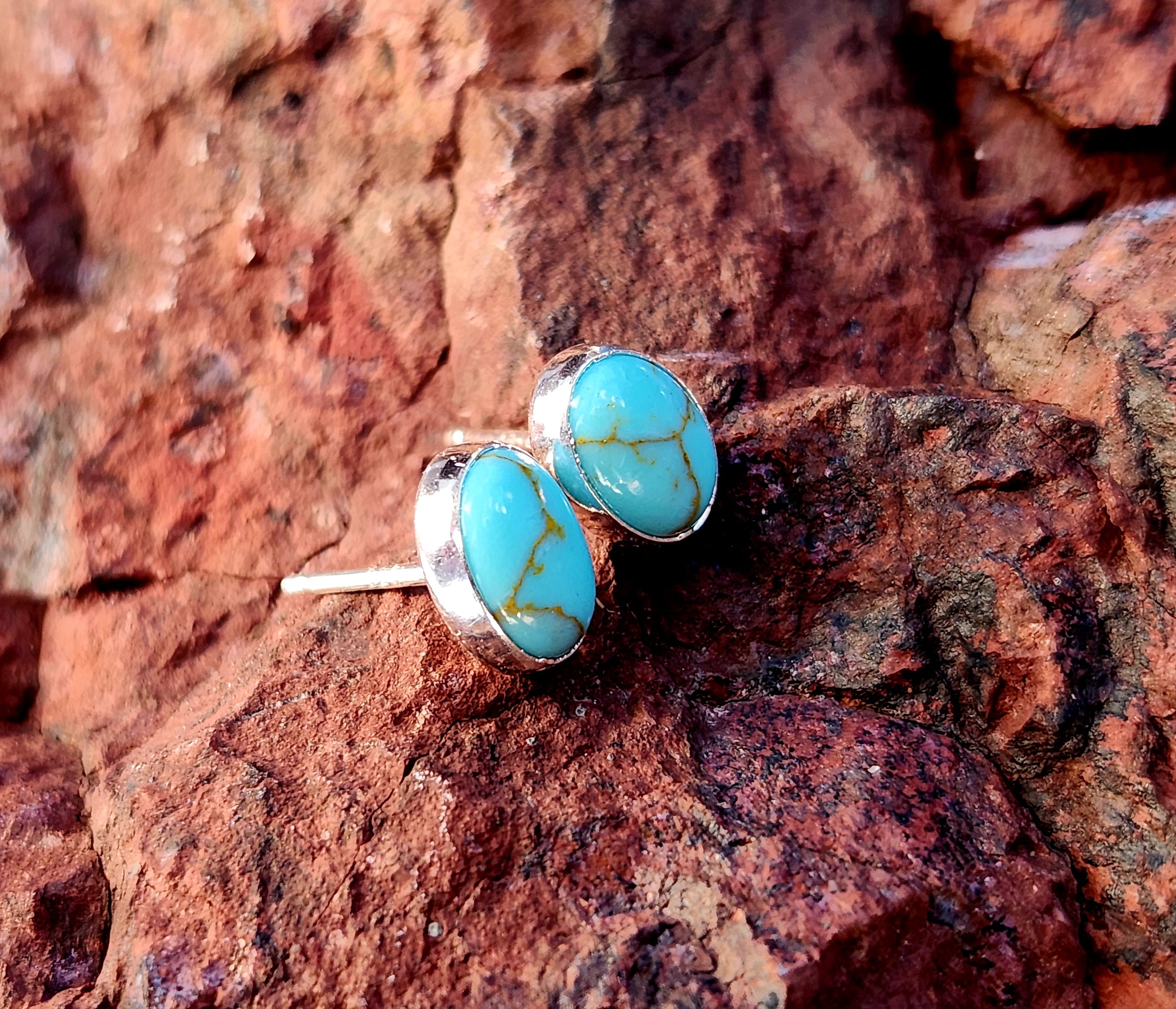 Oval Kingman Turquoise Stud Earrings