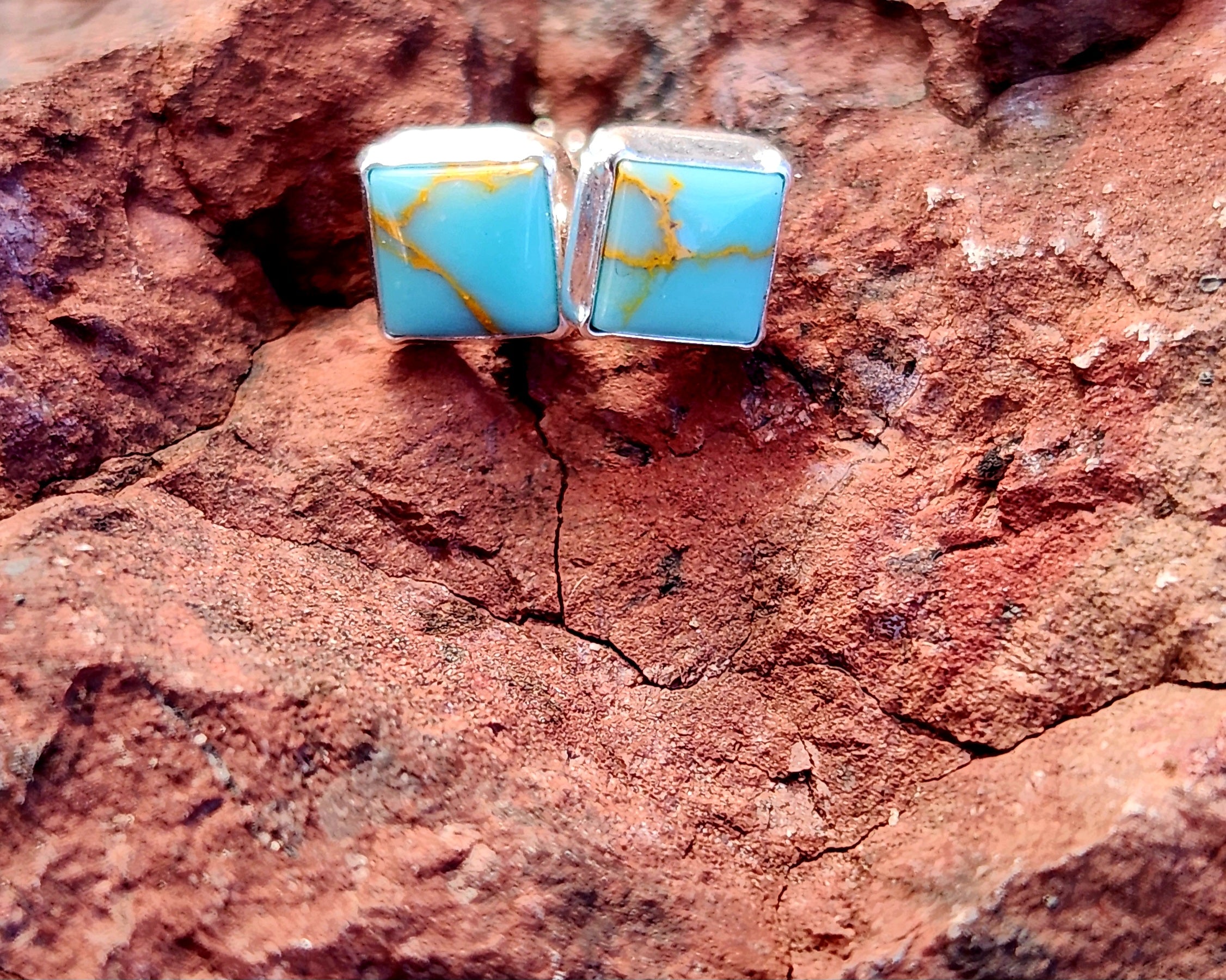 Square Kingman Turquoise Stud Earrings